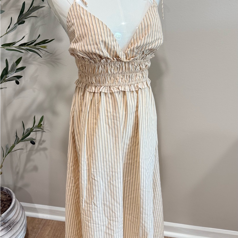 Johnny Becca NWT Beige Striped Maxi Dress
